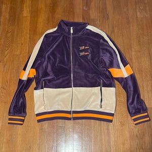 The yard, Puma,purple,orange and tan track suit.